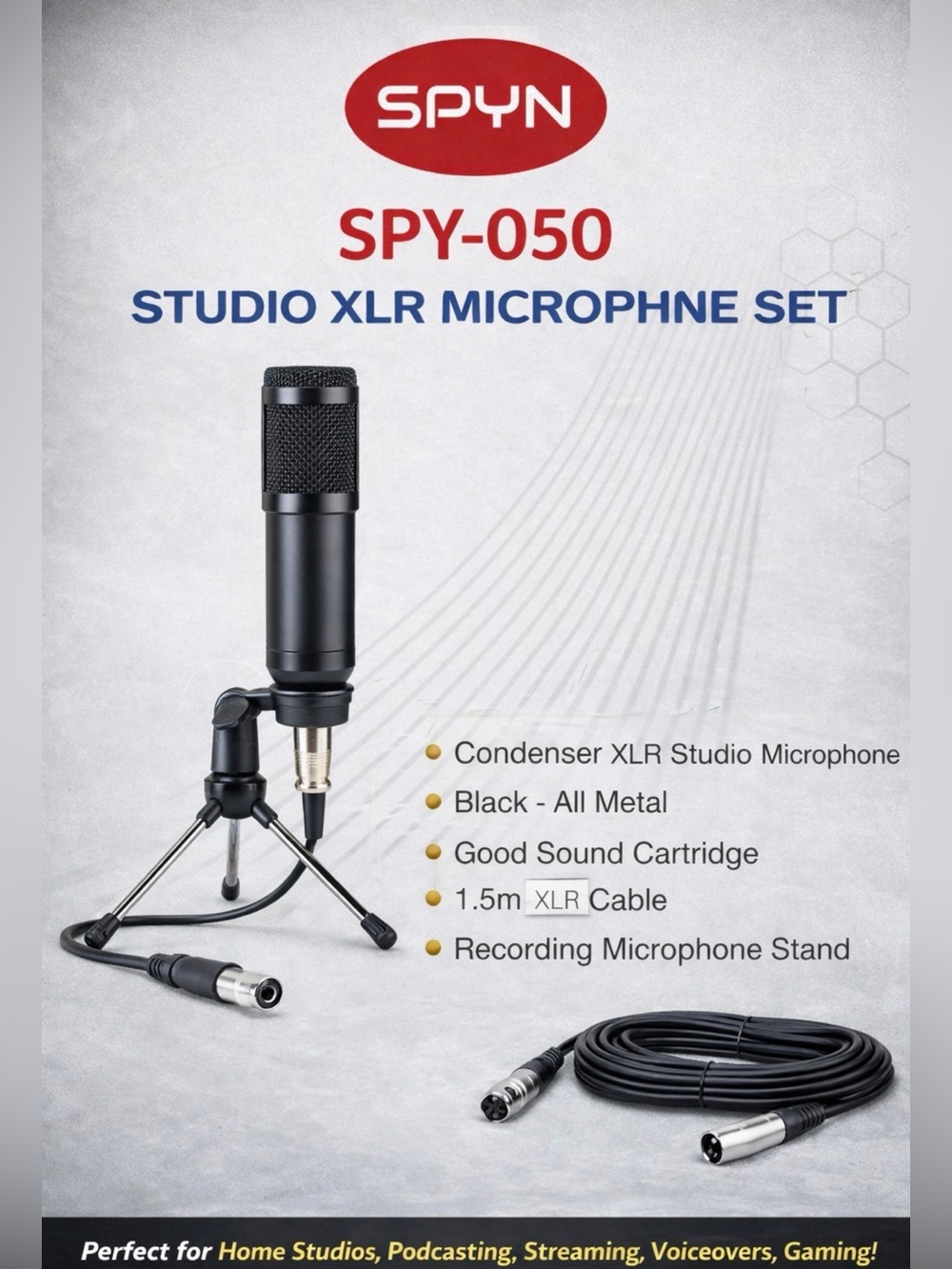 SPY SPY-050 Black Condenser XLR Studio Microphone Kit NIB